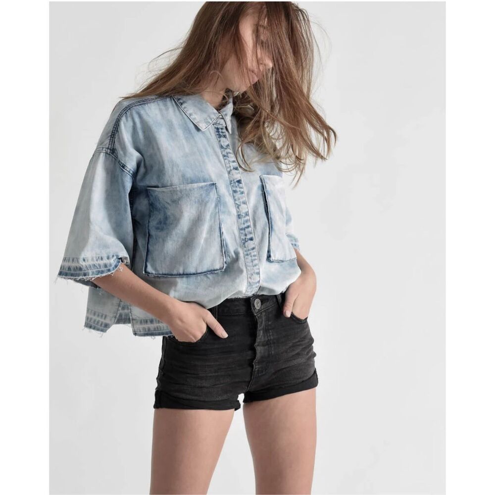 One X One Teaspoon Harlets Black High Rise Denim Cut Off Shorts Size 27 Medium